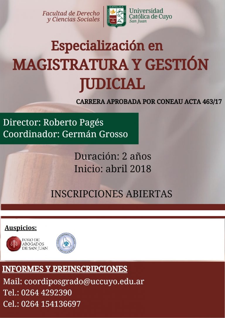 ESPECIALIZACION EN MAGISTRATURA Y GESTION JUDICIAL – UCC