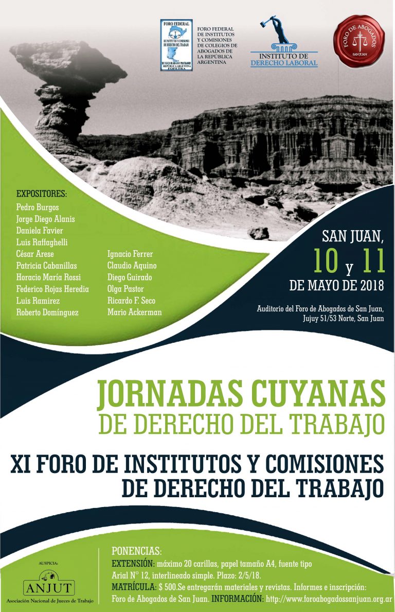10 Y 11 DE MAYO DE 2018: JORNADAS CUYANAS DE DERECHO DEL TRABAJADOR
