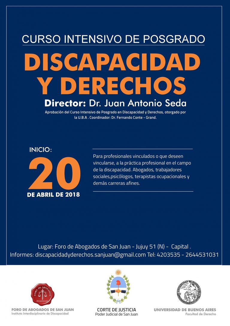 20/4/2018: CURSO INTENSIVO DE POSGRADO EN DISCAPACIDAD Y DERECHOS