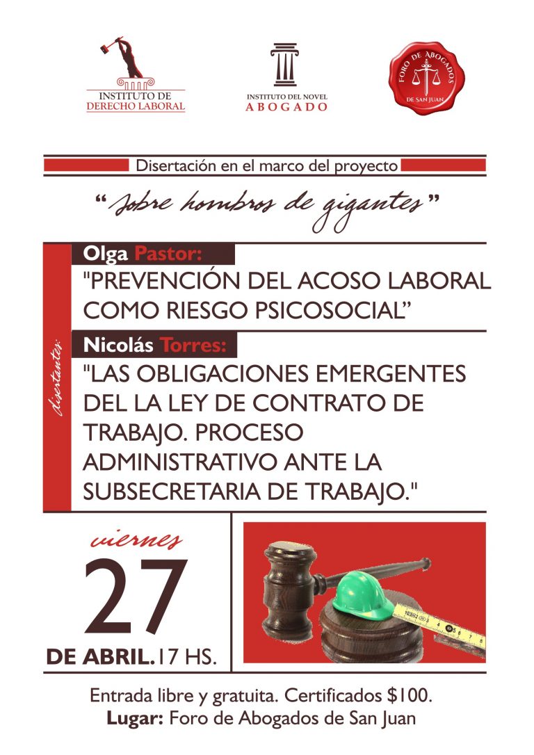 Viernes 27/4/2018: Jornada sobre Derecho del Trabajo