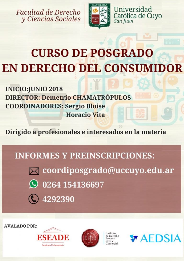 JUNIO 2018: CURSO DE POSGRADO EN DERECHO DEL CONSUMIDOR