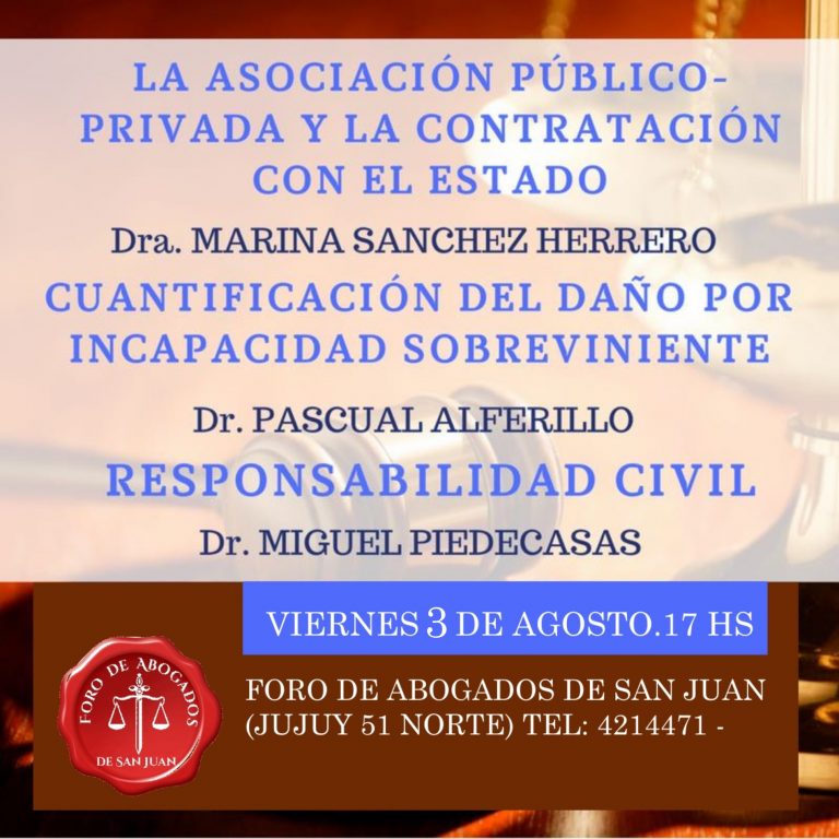 3 de Agosto (17 hs.): Jornadas sobre Derecho Civil