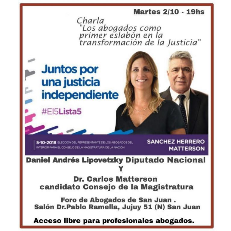 2/10: Charla: “Los abogados como primer eslabón en la transformacion de la justicia”