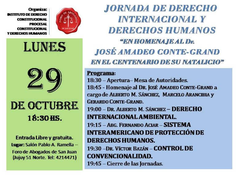 29/10/2018: JORNADA DE DERECHO INTERNACIONAL Y DERECHOS HUMANOS