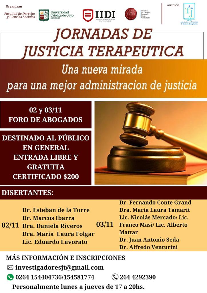 2 y 3/11/2018: JORNADAS DE JUSTICIA TERAPÉUTICA