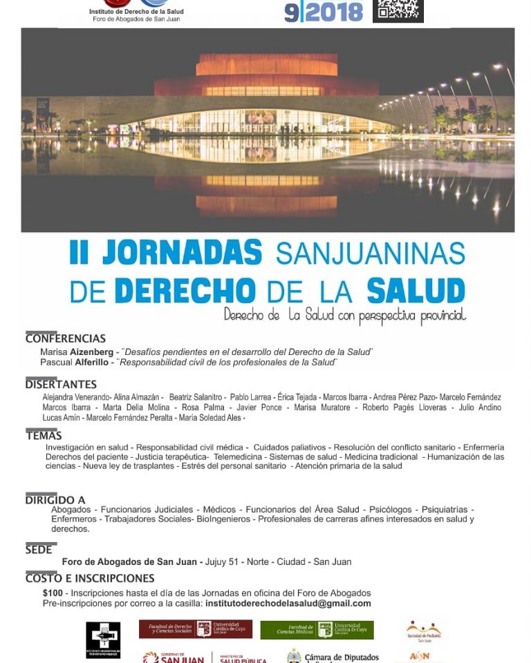 II JORNADAS SANJUANINAS DE DERECHO DE SALUD – 8 y 9-11-2018