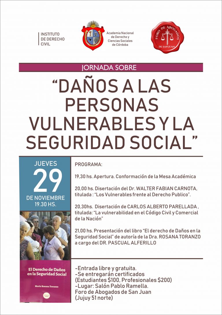 29/11/2018: “DAÑOS A LAS  PERSONAS  VULNERABLES Y LA  SEGURIDAD SOCIAL”