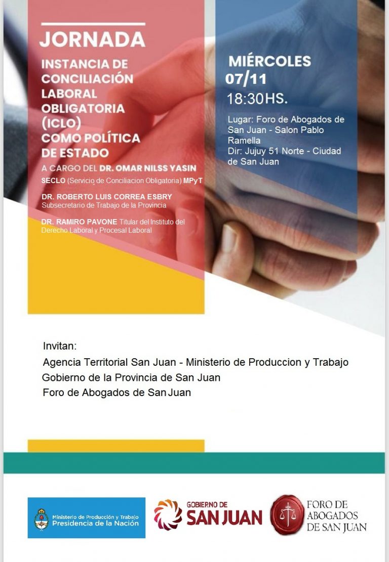 JORNADA – INSTANCIA DE CONCILIACIÓN LABORAL OBLIGATORIA COMO POLÍTICA DE ESTADO – 7-11-18