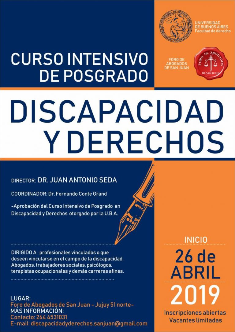 26/4/2019: CURSO INTENSIVO DE POSGRADO EN DISCAPACIDAD Y DERECHOS