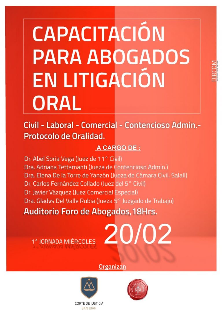 CAPACITACIÓN GRATUITA PARA ABOGADOS EN LITIGACIÓN ORAL 20-02-19 18 HS
