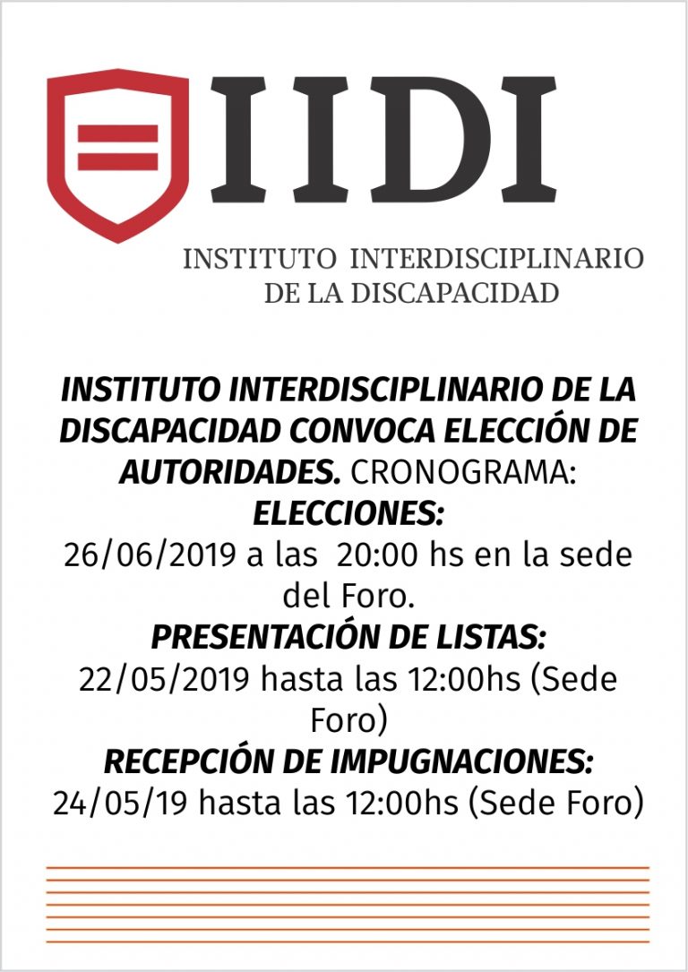 INSTITUTO INTERDISCIPLINARIO DE LA DISCAPACIDAD CONVOCA ELECCION DE AUTORIDADES.
