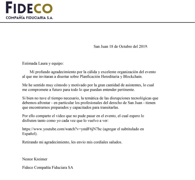 AGRADECIMIENTO REMITIDO POR EL DR. NESTOR KREIMER