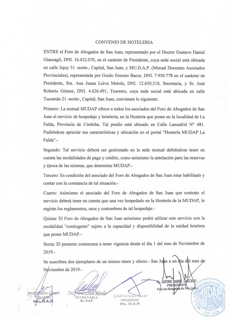 CONVENIO DE BENEFICIO EN HOTELERÍA PARA MATRICULADOS