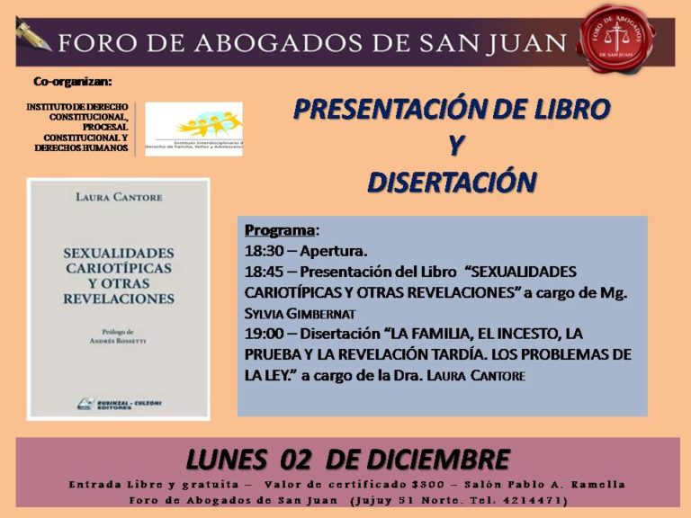 2/12: PRESENTACIÓN DEL LIBRO Y DISERTACIÓN