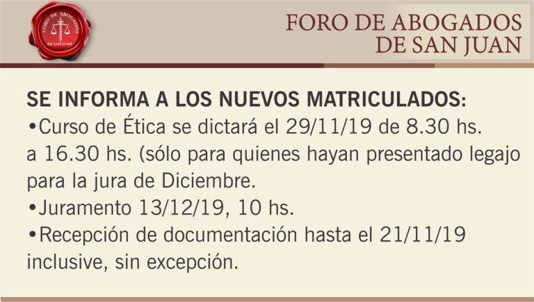 FORO DE ABOGADOS, INFORMA:
