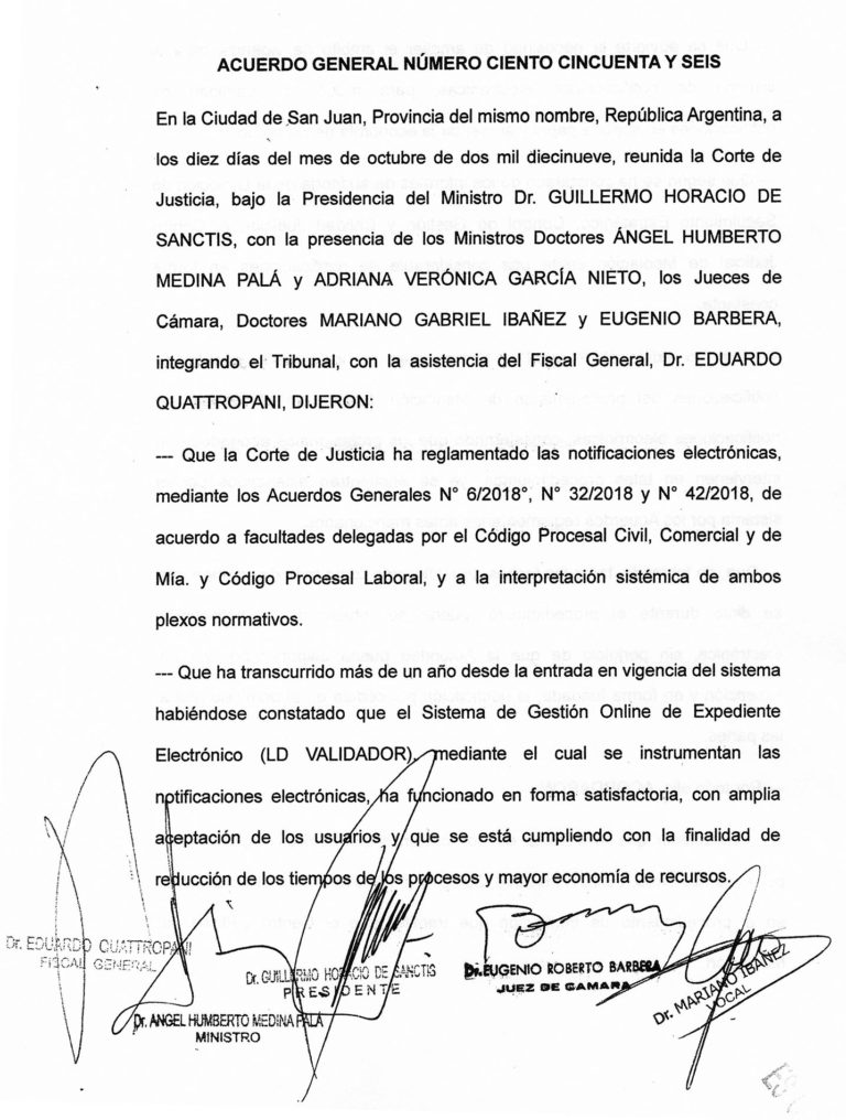 Acordada Nº 156. Sistema de Notificación Electrónica a la Gestión del Procedimiento de Mediación