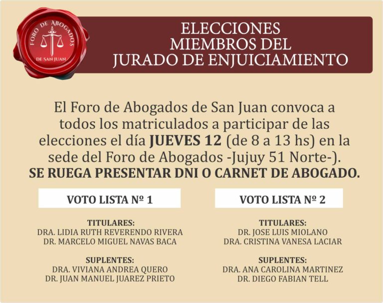 12/12: Elección Miembros del Jurado de Enjuiciamiento