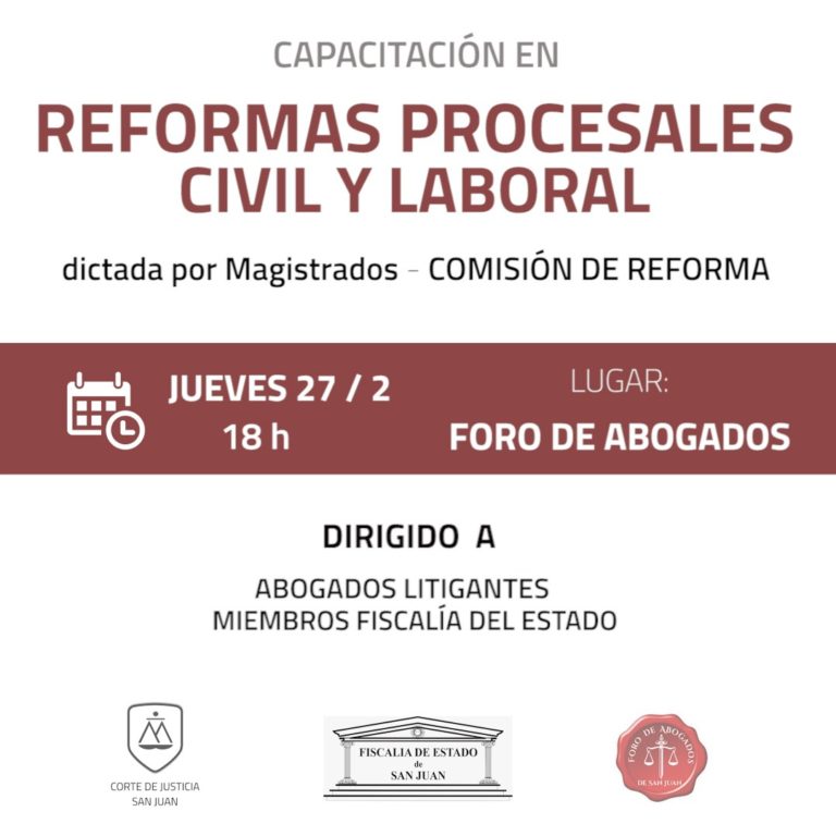 PRÓXIMA CAPACITACIÓN EN REFORMAS PROCESALES CIVIL Y LABORAL