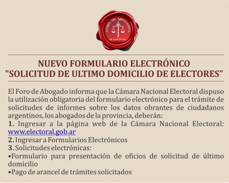 NUEVO FORMULARIO ELECTRÓNICO “SOLICITUD DE ULTIMO DOMICILIO DE ELECTORES”