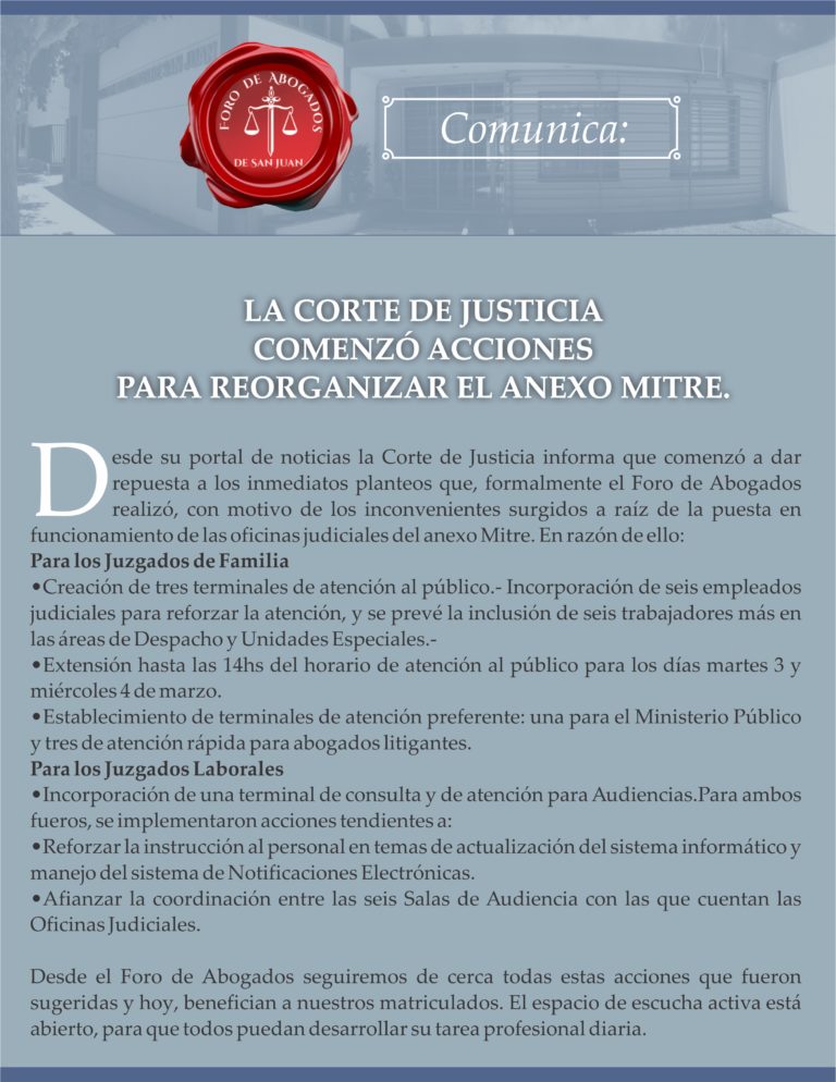 EL DIRECTORIO DEL FORO DE ABOGADOS INFORMA: