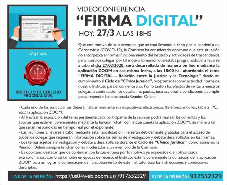 HOY: VIDEO CONFERENCIA SOBRE FIRMA DIGITAL