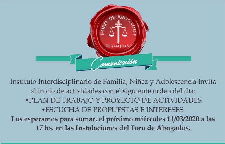 Instituto Interdisciplinario de Familia, Niñez y Adolescencia invita: