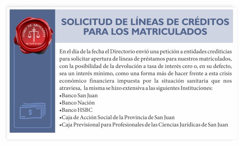 SOLICITUD DE LÍNEAS DE CRÉDITOS PARA LOS MATRICULADOS