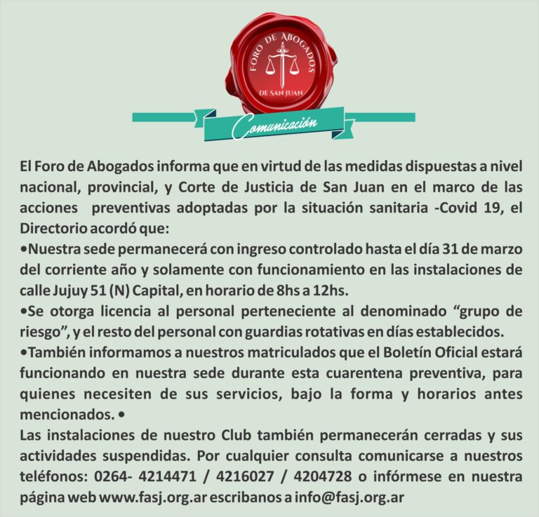 FORO DE ABOGADOS, INFORMA: