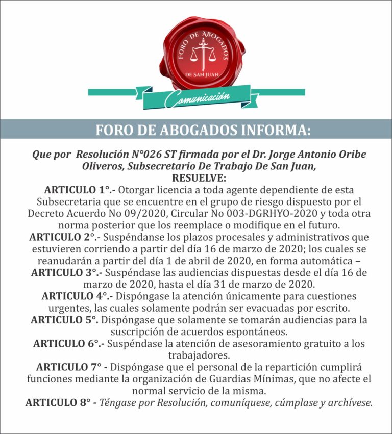 FORO DE ABOGADOS INFORMA:
