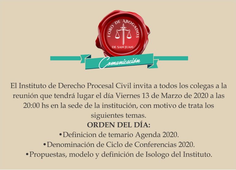 Instituto de Procesal Civil invita a reunión: