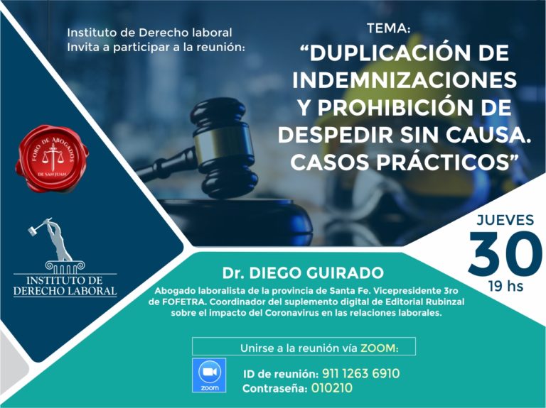 30/4: INSTITUTO DE DERECHO LABORAL INVITA A LA VIDEO CONFERENCIA