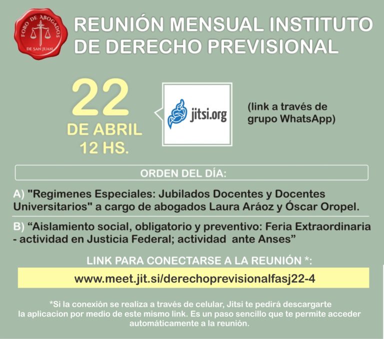 22/4: VIDEO CONFERENCIA DERECHO PREVISIONAL (12 HS.)