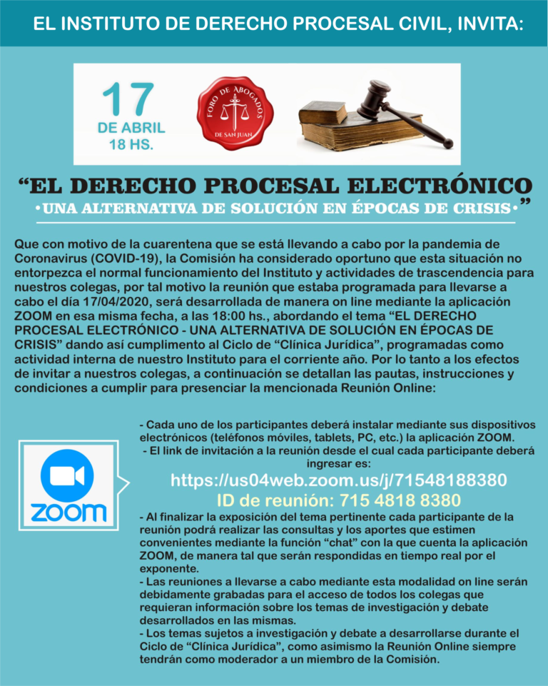 17/4: VIDEO CONFERENCIA DE DERECHO PROCESAL