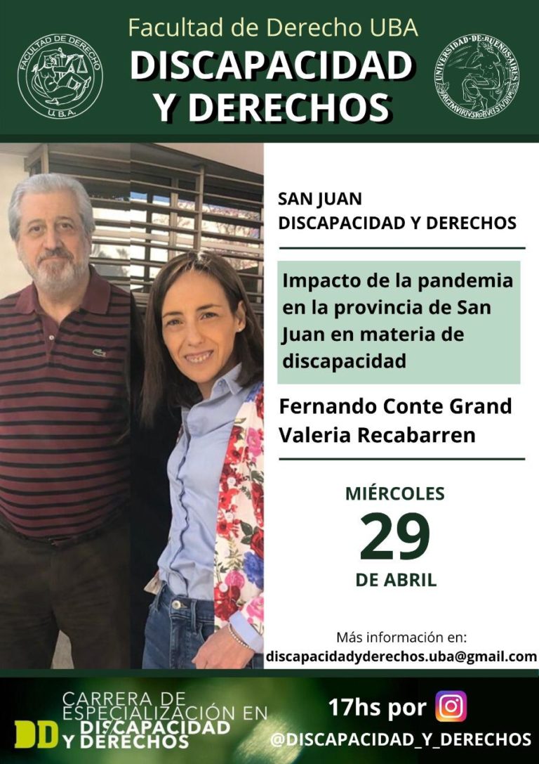 29/4/2020: VIDEO CONFERENCIA: “IMPACTO DE LA PANDEMIA EN SAN JUAN EN MATERIA DE DISCAPACIDAD”