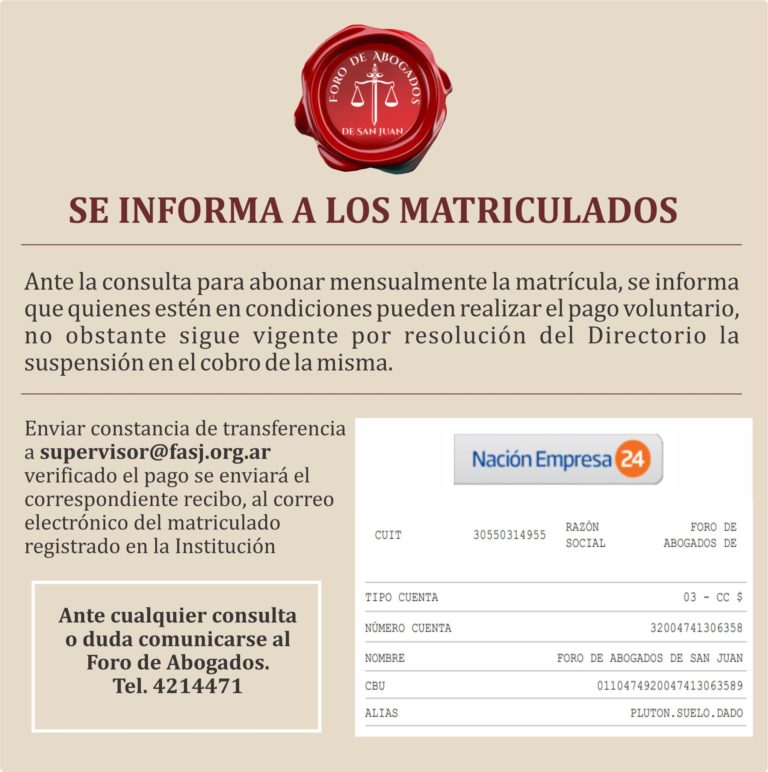 FORO DE ABOGADOS, INFORMA: