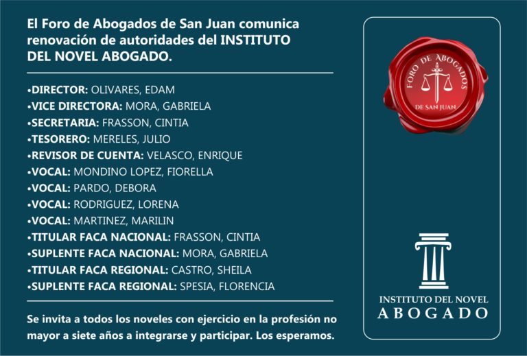 NUEVAS AUTORIDADES DEL INSTITUTO DEL NOVEL ABOGADO