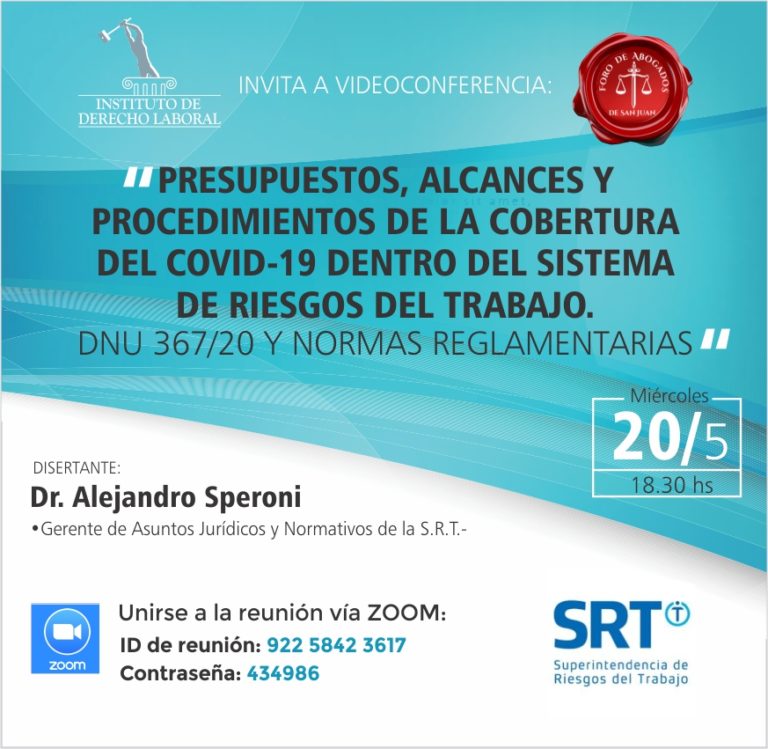 Instituto de Derecho Laboral invita a videoconferencia – Miércoles 20/5