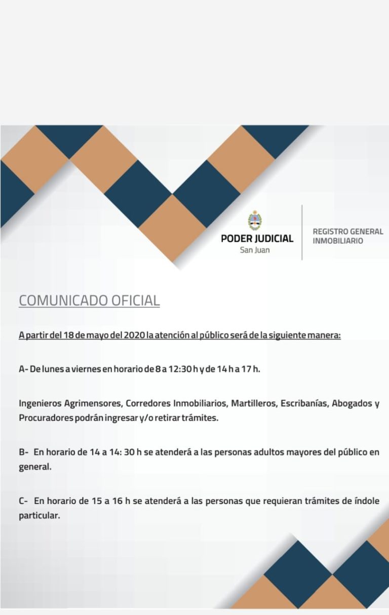 HORARIOS DE ATENCIÓN AL PÚBLICO DEL REGISTRO GENERAL INMOBILIARIO
