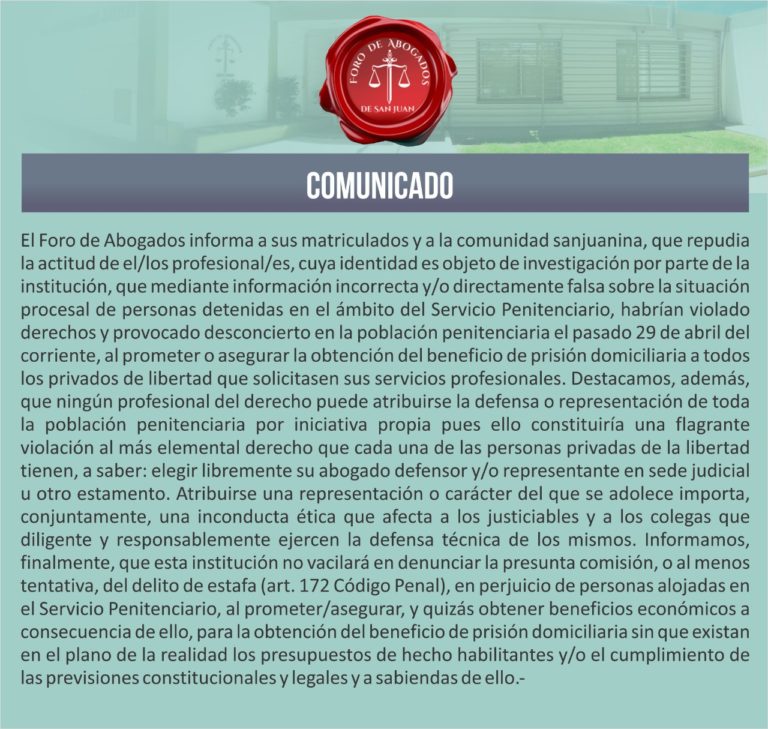 FORO DE ABOGADOS COMUNICA