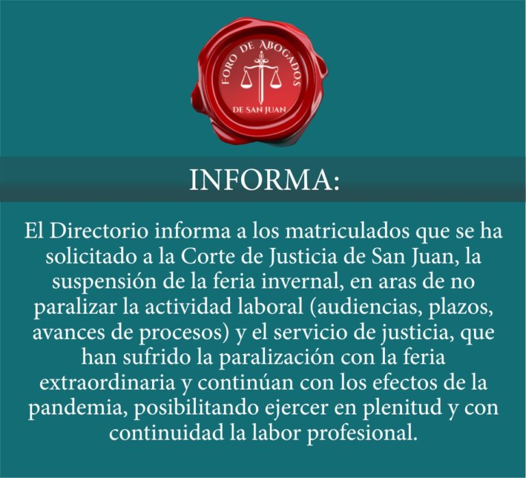 EL FORO SOLICITÓ A LA CORTE SUSPENSIÓN FERIA INVERNAL
