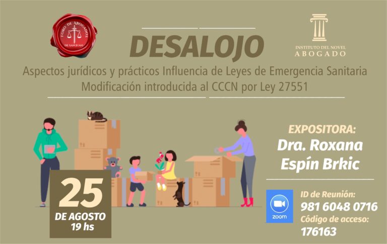 25/8: VIDEO CHARLA SOBRE “DESALOJO”