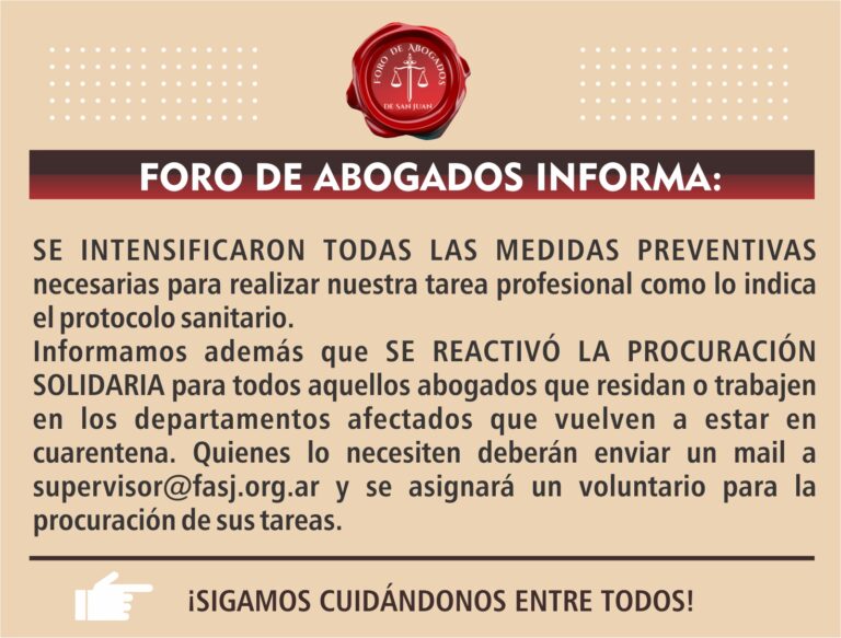 REACTIVACIÓN DE LA PROCURACIÓN SOLIDARIA PARA DEPARTAMENTOS AFECTADOS