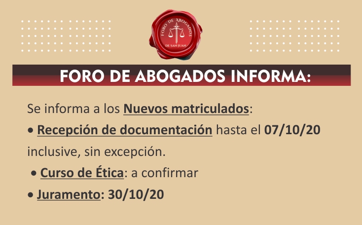 INFORMACIÓN PARA NUEVOS MATRICULADOS
