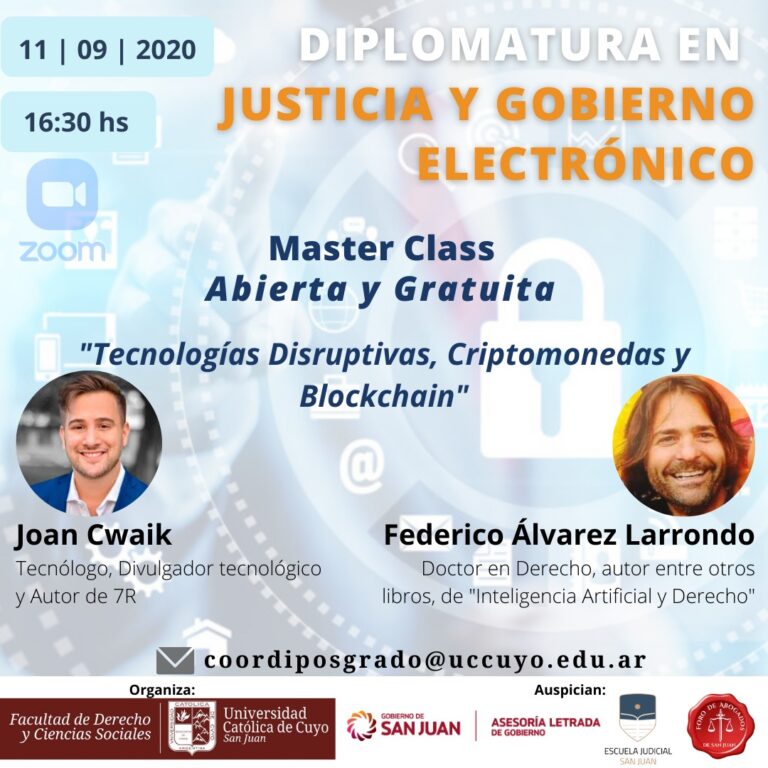 MASTER CLASS EN “TECNOLOGÍAS DISRUPTIVAS Y CRIPTOMENDAS”