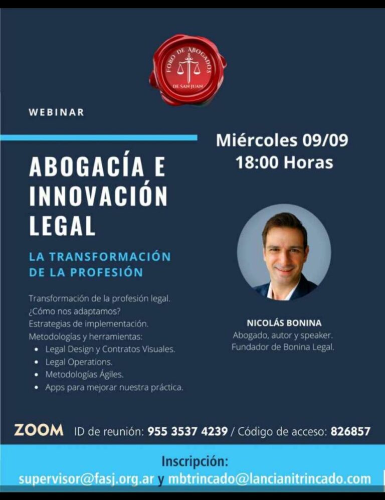 9/9: ÚLTIMOS DÍAS PARA INSCRIBIRSE “ABOGACÍA E INNOVACIÓN LEGAL”