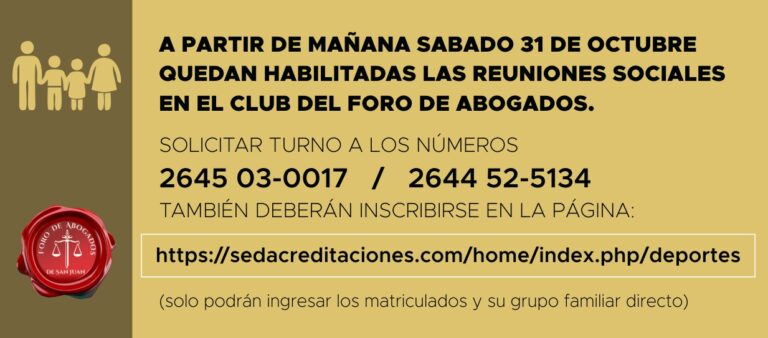 HABILITACIÓN DE REUNIONES SOCIALES EN EL CLUB