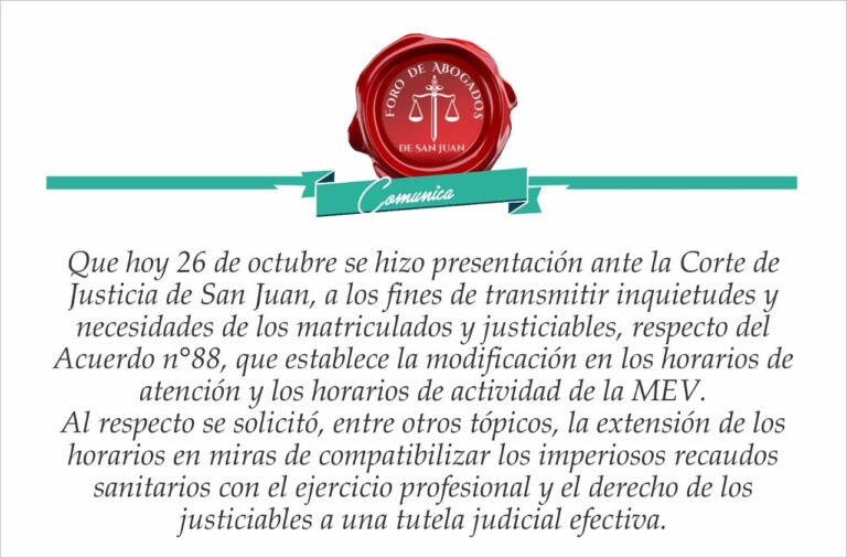 FORO DE ABOGADOS COMUNICA: