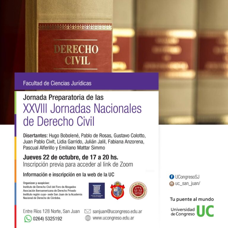 ÚLTIMOS DÍAS: JORNADAS PREPARATORIAS DE LAS XXVIII JORNADAS NACIONALES DE DERECHO CIVIL
