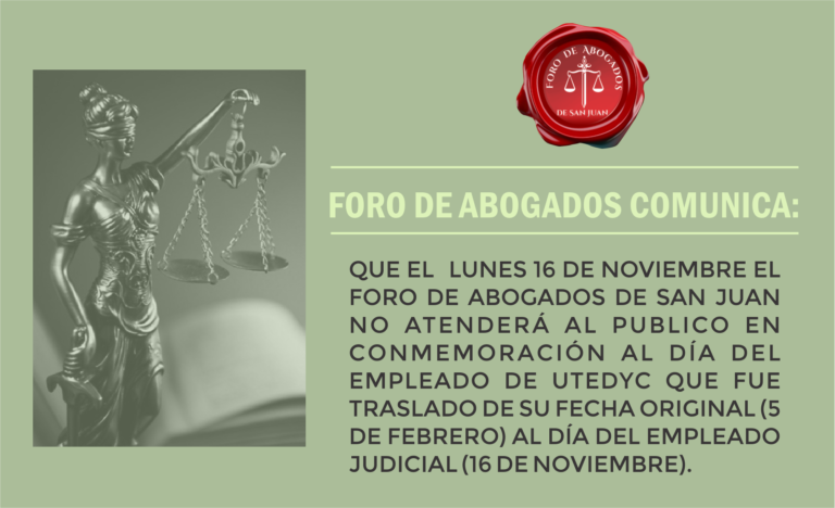 LUNES 16 DE NOVIEMBRE, SIN ACTIVIDAD EN LA SEDE DE LA INSTITUCIÓN