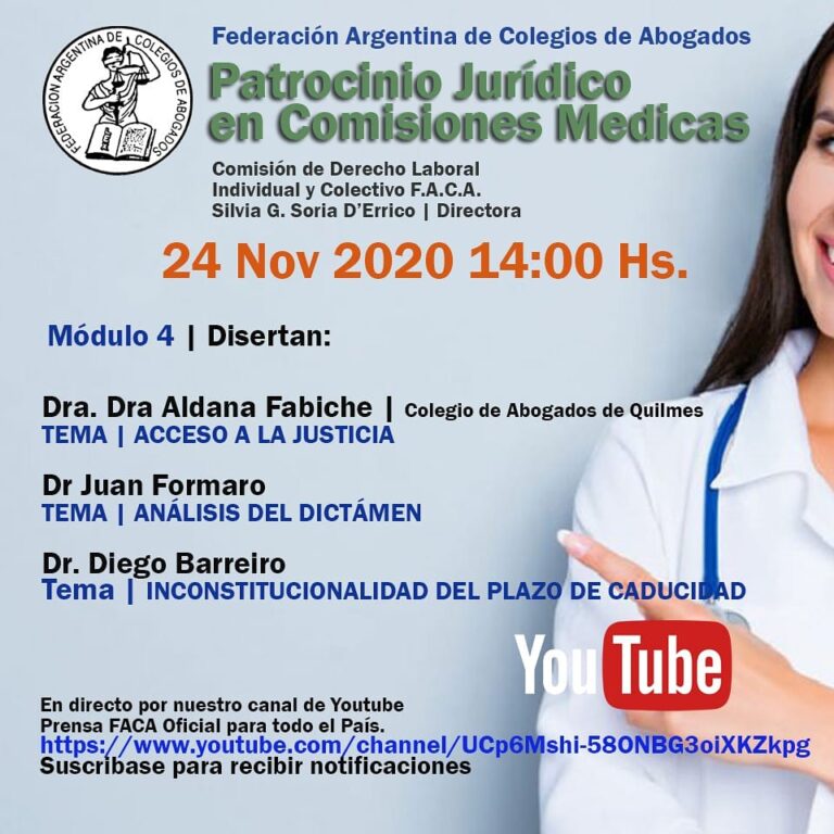 HOY, 14 HS. “PATROCINIO JURÍDICO EN COMISIONES MÉDICAS